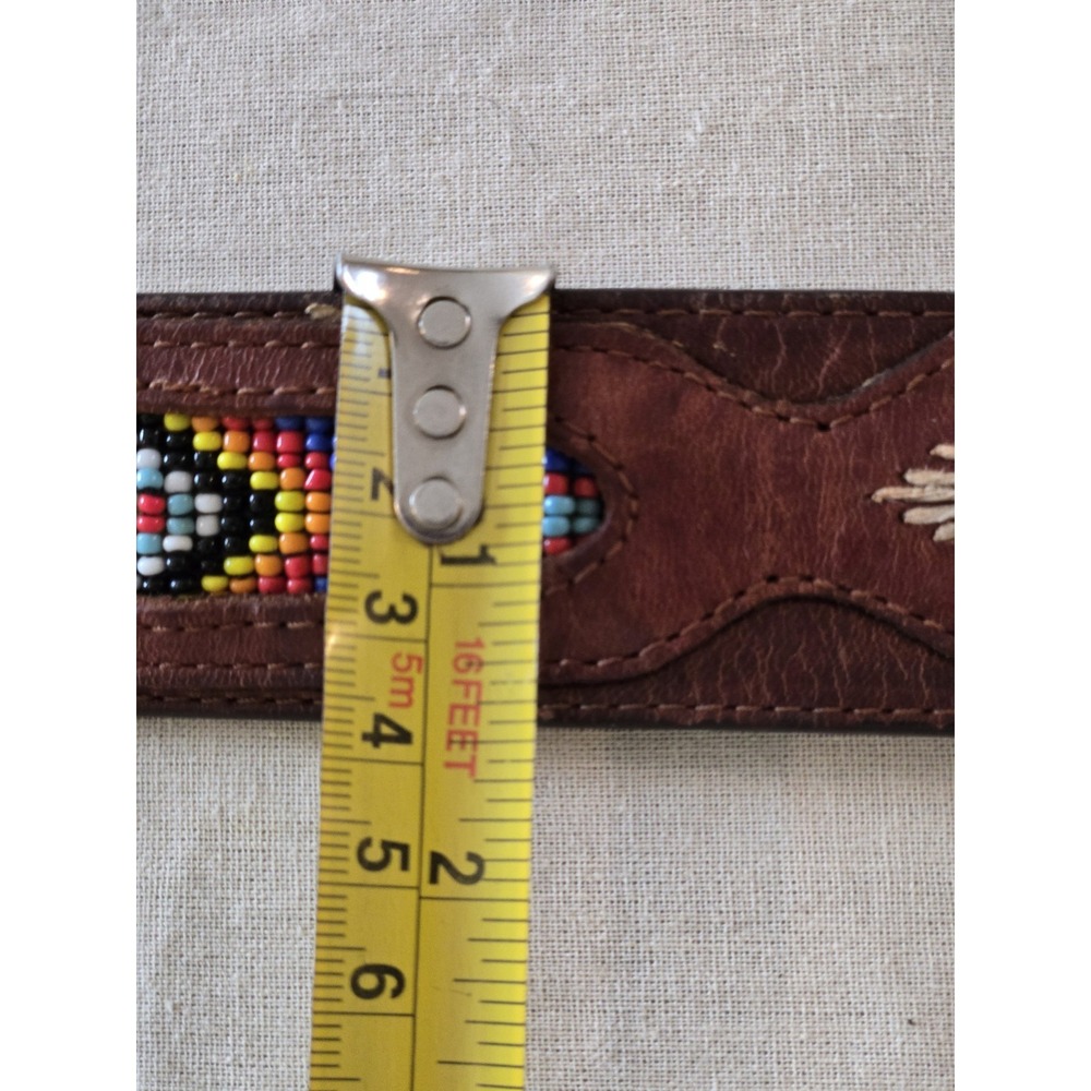 Vintage Belt Leather Beaded Leegin Montana Silvertone Brass Buckle Western - Picture 4 of 11